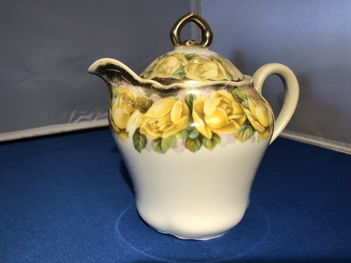 Yellow Rose Bavaria Vintage Porcelain Teapot Shaped Creamer Pretty