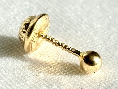 Single 18k solid real gold single ball earring, screw back