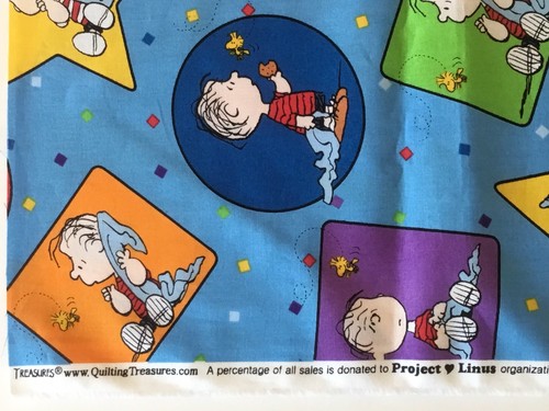 Peanuts Fabric Charlie Brown Linus Blue Red Green 3+yd X 45 Stars Circle Square