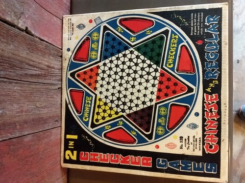 Vintage Ohio Art Co. 2 in 1 Chinese & Regular Checkers in Original Box Tin Board