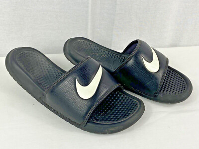 Nike Men s Benassi Swoosh Slip On Slides Black White 312618