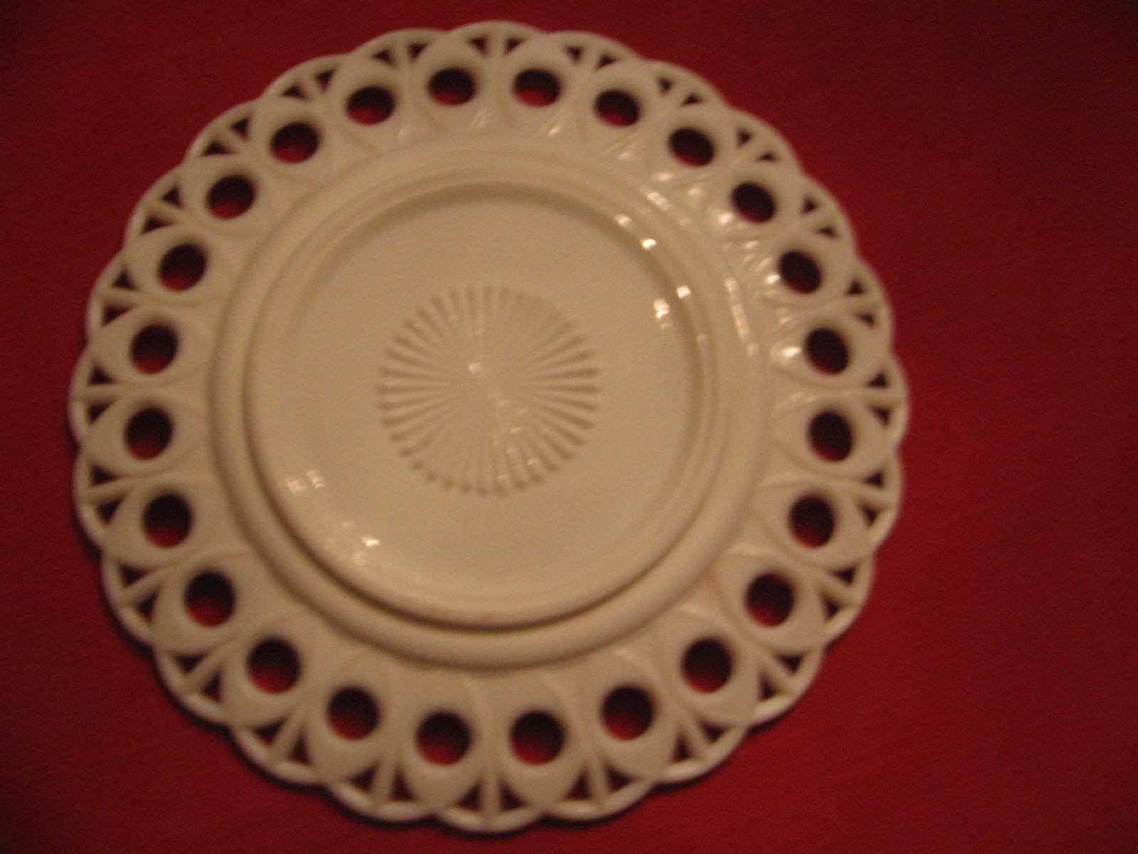Beautiful Lace Edge Milk Glass Plate with Hand Painted Flowers