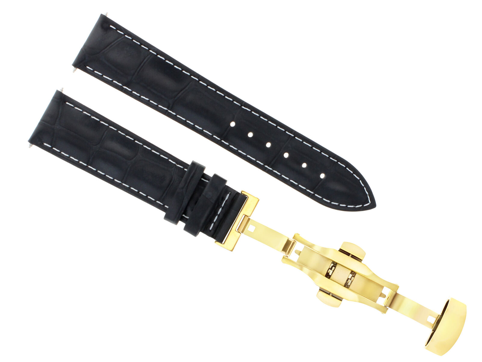 18MM LEATHER WATCH BAND STRAP FOR MOVADO WATCH DEPLOYMENT CLASP BLACK WS GOLD