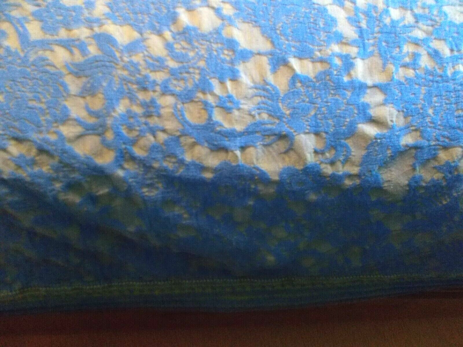 Vintage Bedspread Blue Green Nottingham Damask Solid Fringe Queen 106