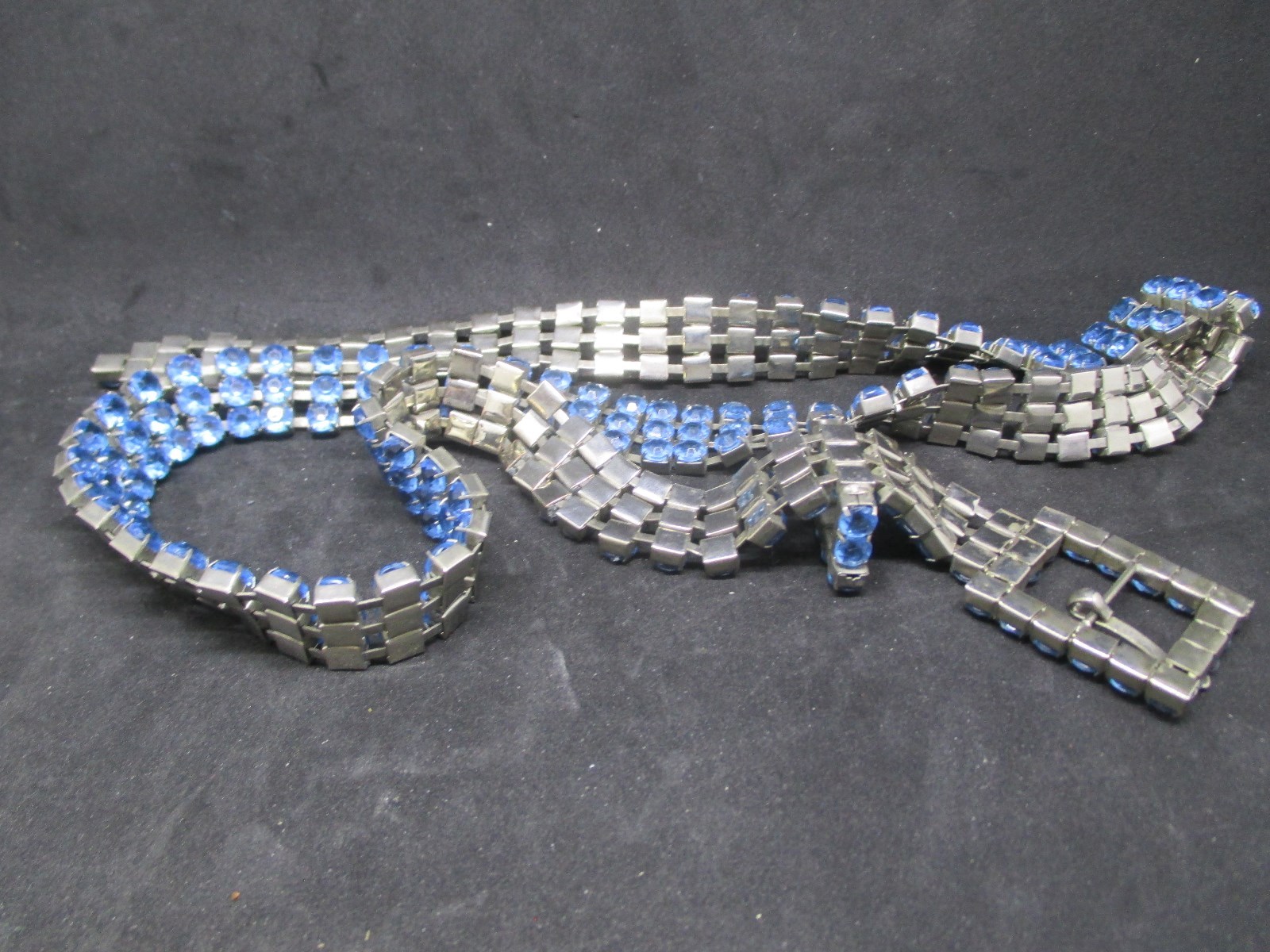 Vintage Blue Rhinestone Metal Belt