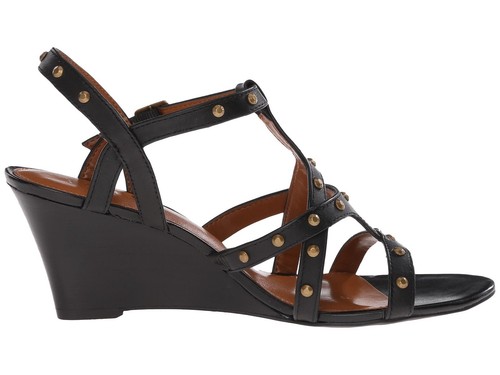 NEW RALPH LAUREN WEDGES SANDALS WOMEN'S SHOES 7.5 B M BLACK LEATHER HILDA