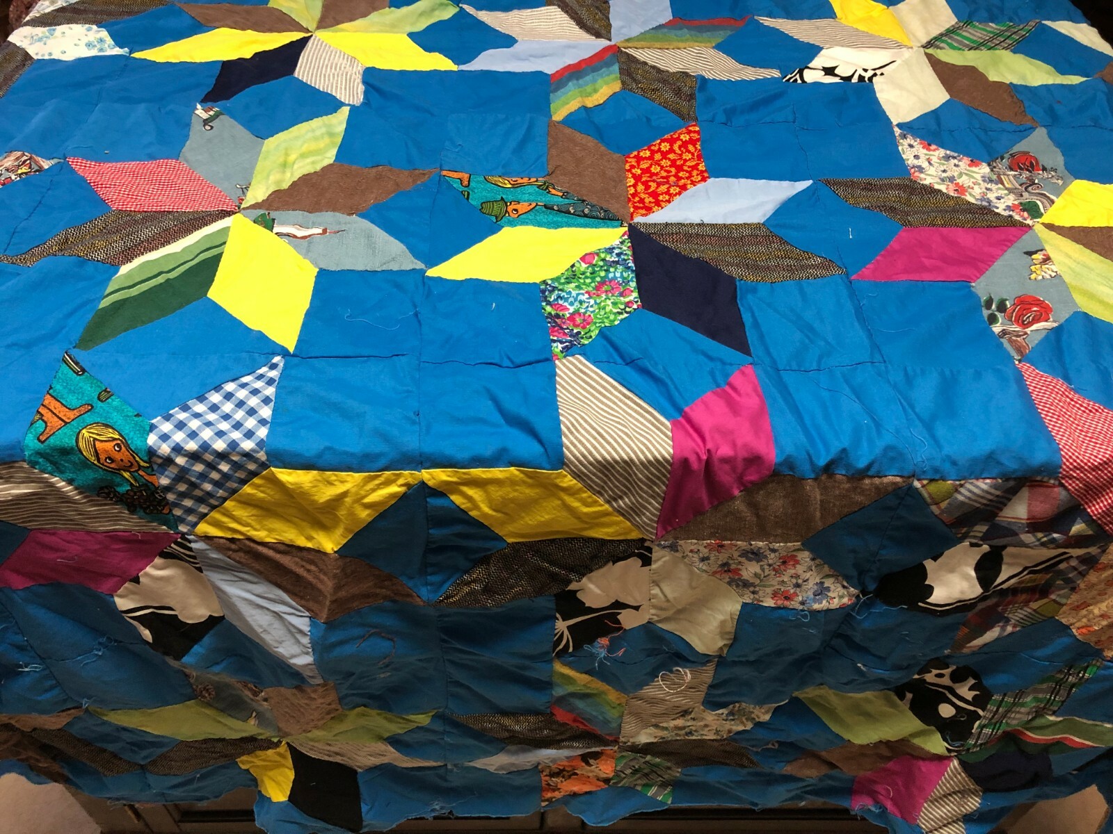 Vintage Unused Quilt Top Hand Sewn Star Patchwork Pattern