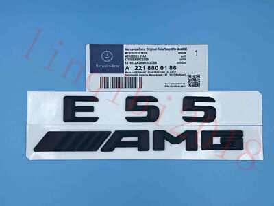 Matte Black '' E55 + AMG '' Letters Trunk Embl Badge Sticker for Mercedes Benz E55