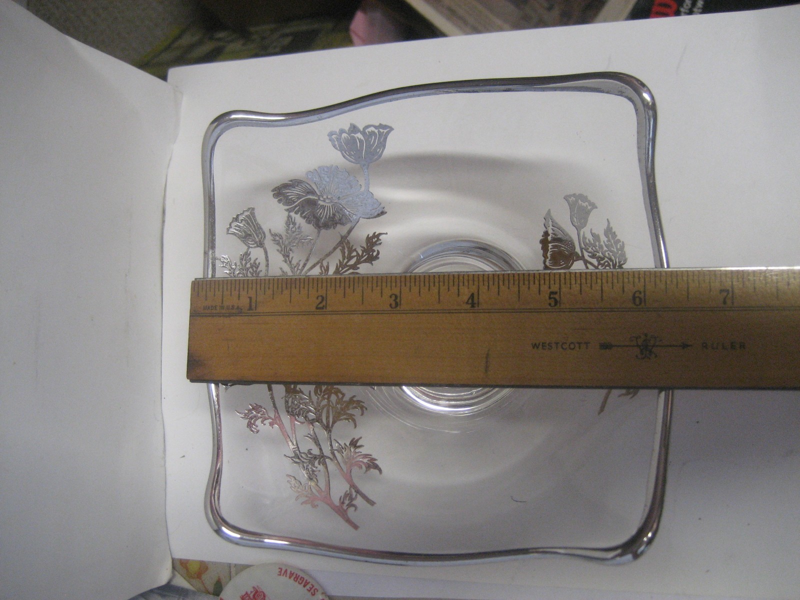 ANTIQUE ART NOUVEAU SILVER OVERLAY POPPY PATTERN CANDY DISH/PLATE/MINI BOWL