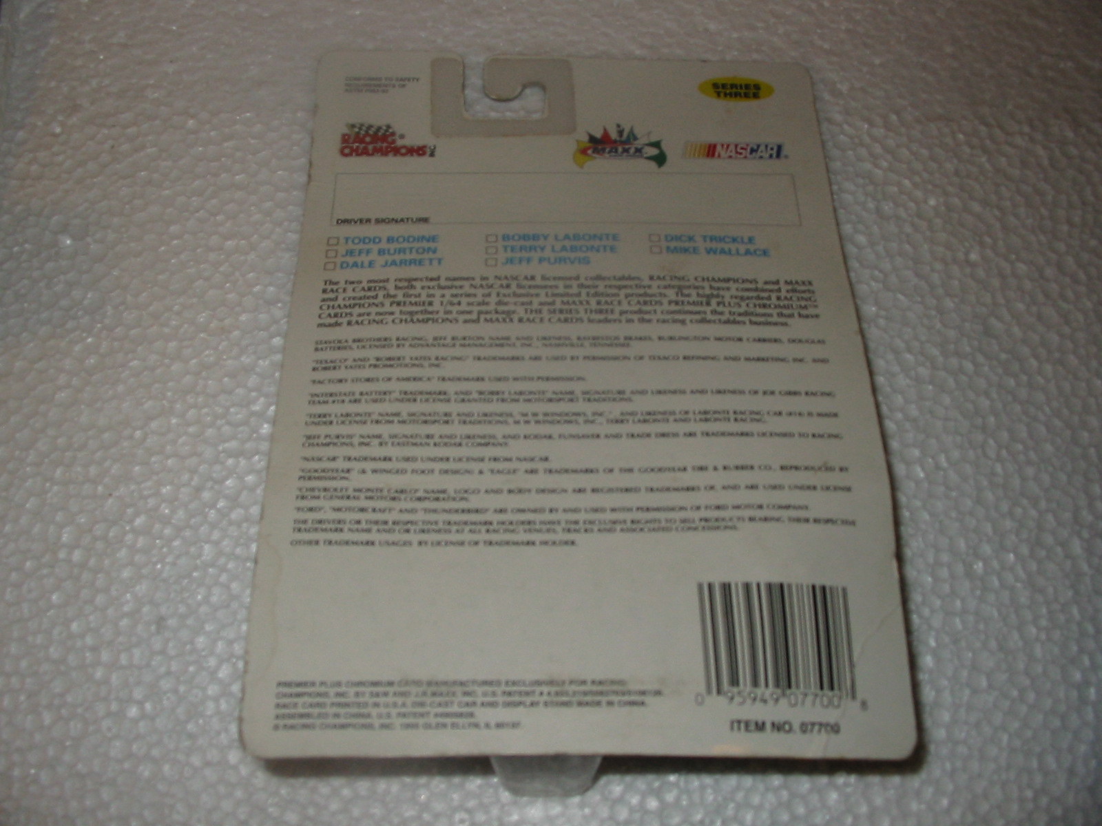 NASCAR JEFF PURVIS CAR AND CARD RACING CHAMPIONS