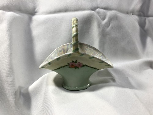 B & C Co Limoge France Porcelain Hand Painted Basket Artist Signed Spring Green