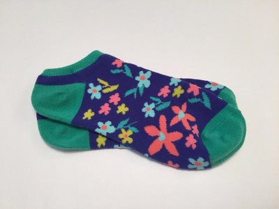 Girl39s Blue Green Floral NoShow Ankle Socks Size L 40Shoe Size 31041 1 Pair