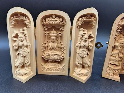 Tibet carved wood Chinese boxwood 2 PCS Religion