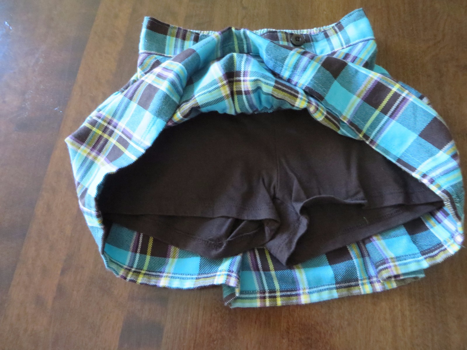 Sonoma Girls Blue Brown Yellow White Plaid Skort Elastic Waist Size 5 EUC