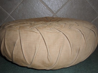 Vintage Tan light brown Corduroy Tufted Braided Edge Single Button Throw Pillow