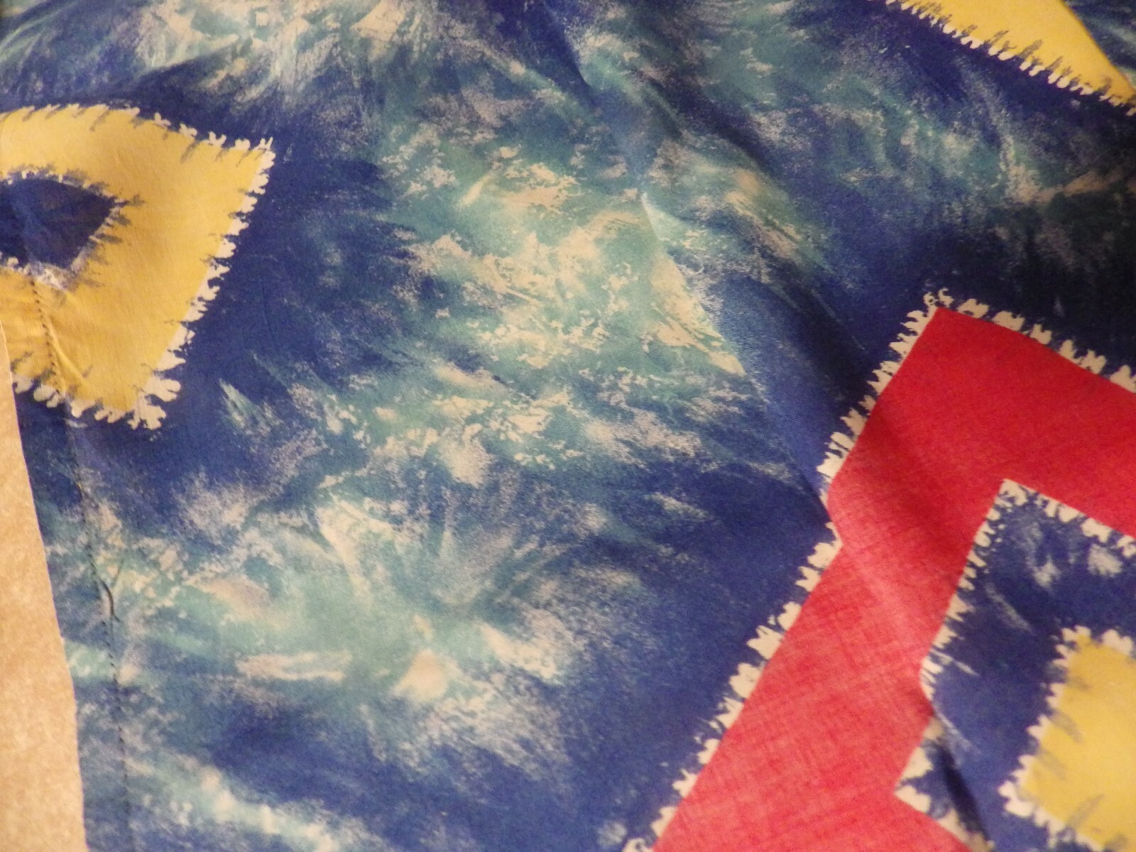 VINTAGE LOT OF 2 SETS OF GEOMETRIC BLUE STARBURST DESIGN HANDSTITCHED DRAPES