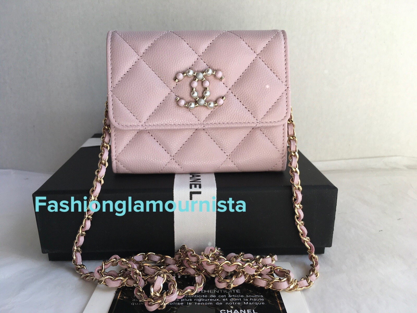 chanel pink card holder