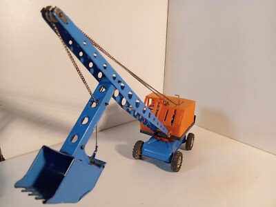 Gama pelleteuse excavatrice à godet bleu et orange manuelle en tole 1/24
