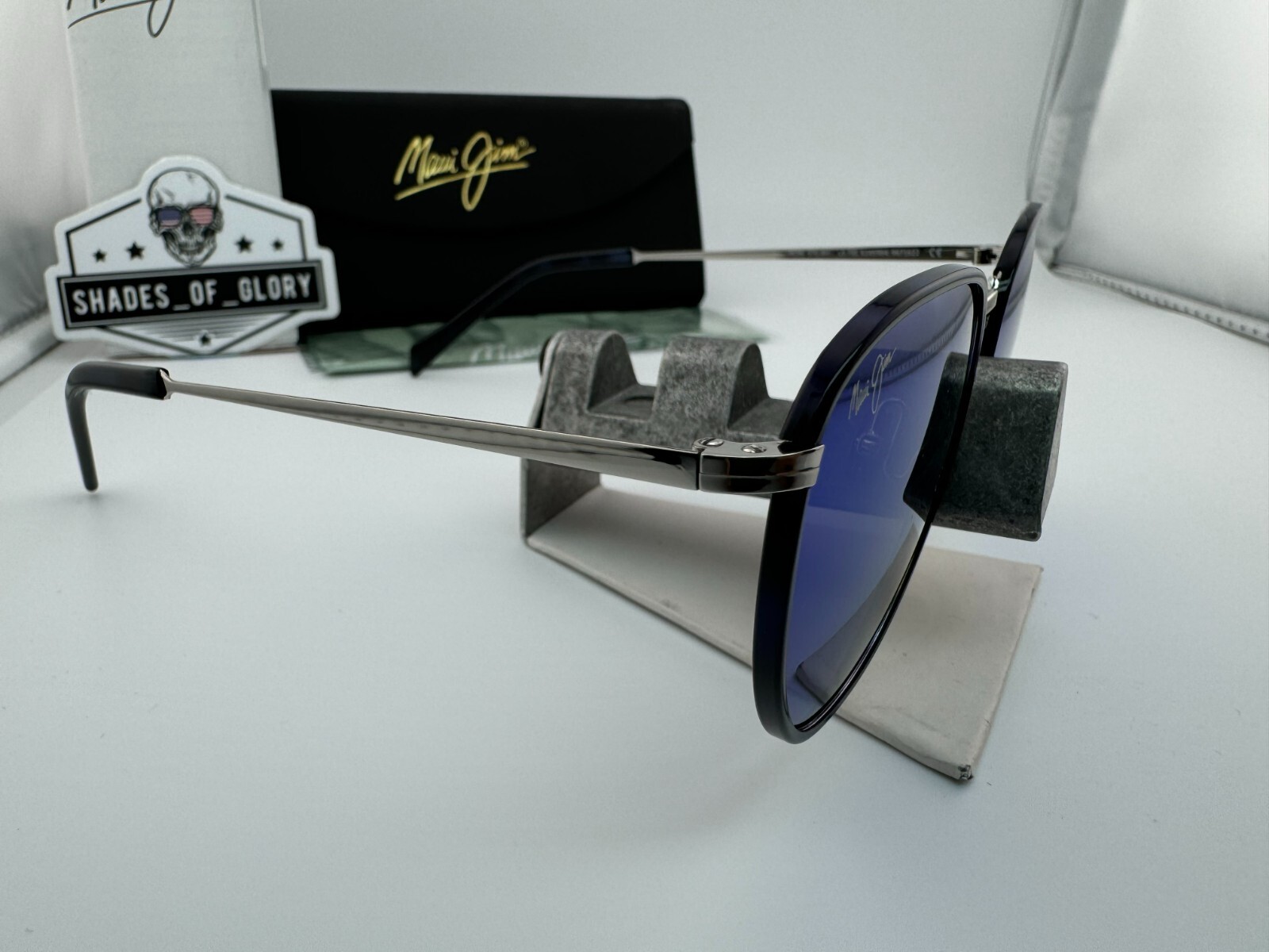 Pre-owned Maui Jim Noni Mj 854-03 Navy Silver With Blue Hawaii Polarized Sunglasses