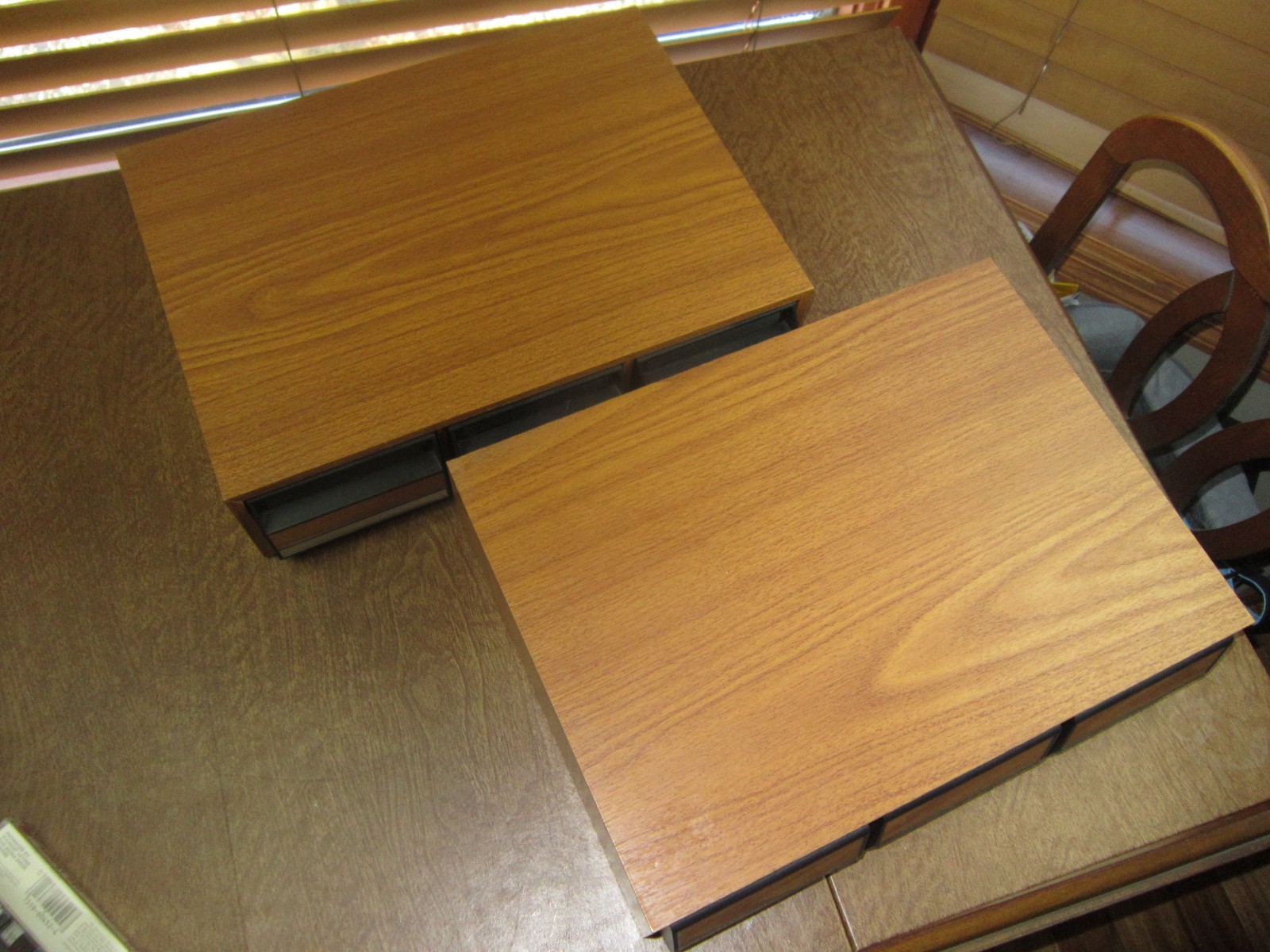 2 Vintage Faux Wood Grain 3 Drawer Audio Cassette Holder Tape Storage each 42