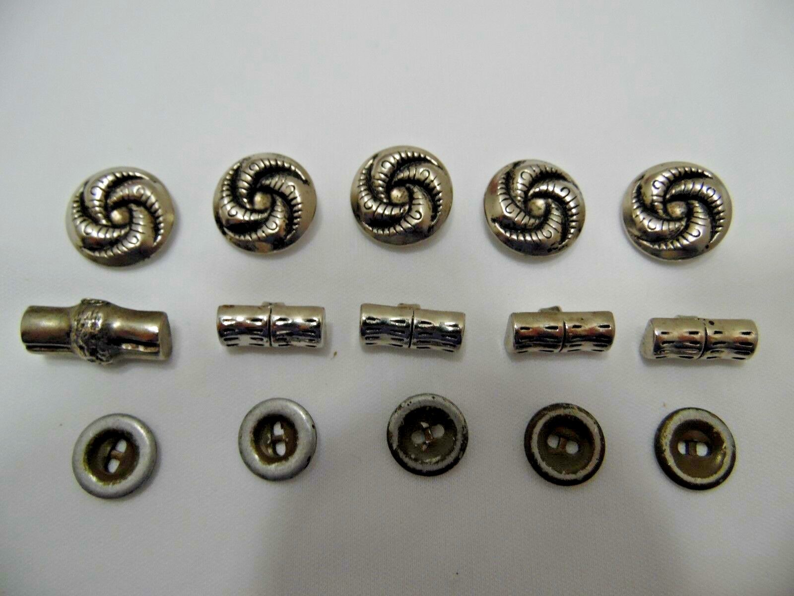 Vintage Metal Button Lot of 15 Swirl Bamboo Look Sew Thru Shank Back Silver Tone