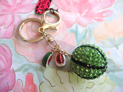 CRYSTAL GREEN ENAMEL WATERMELON BETSEY JOHNSON  KEY RING NWT
