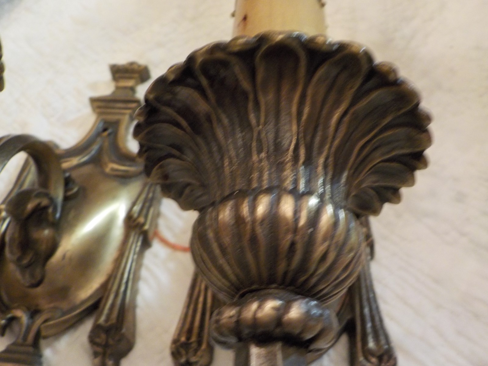 Pair Solid Brass 1-arm Colonial Revival Figural Wall Sconces
