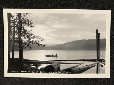Coeur d Alene Idaho ID RPPC Chatcolet Lake Canoe Antique Real Photo Postcard