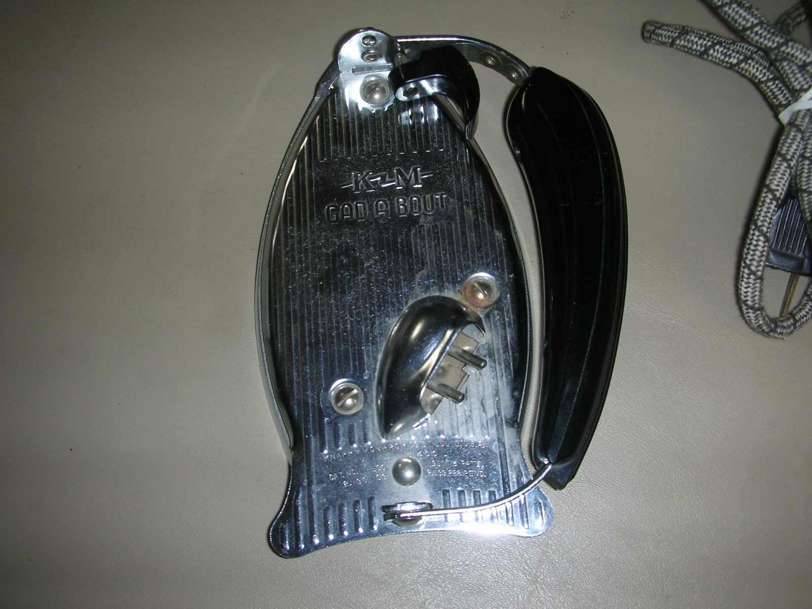 Vintage K-M GAD-A-Bout Travel Iron Bakelite Handle