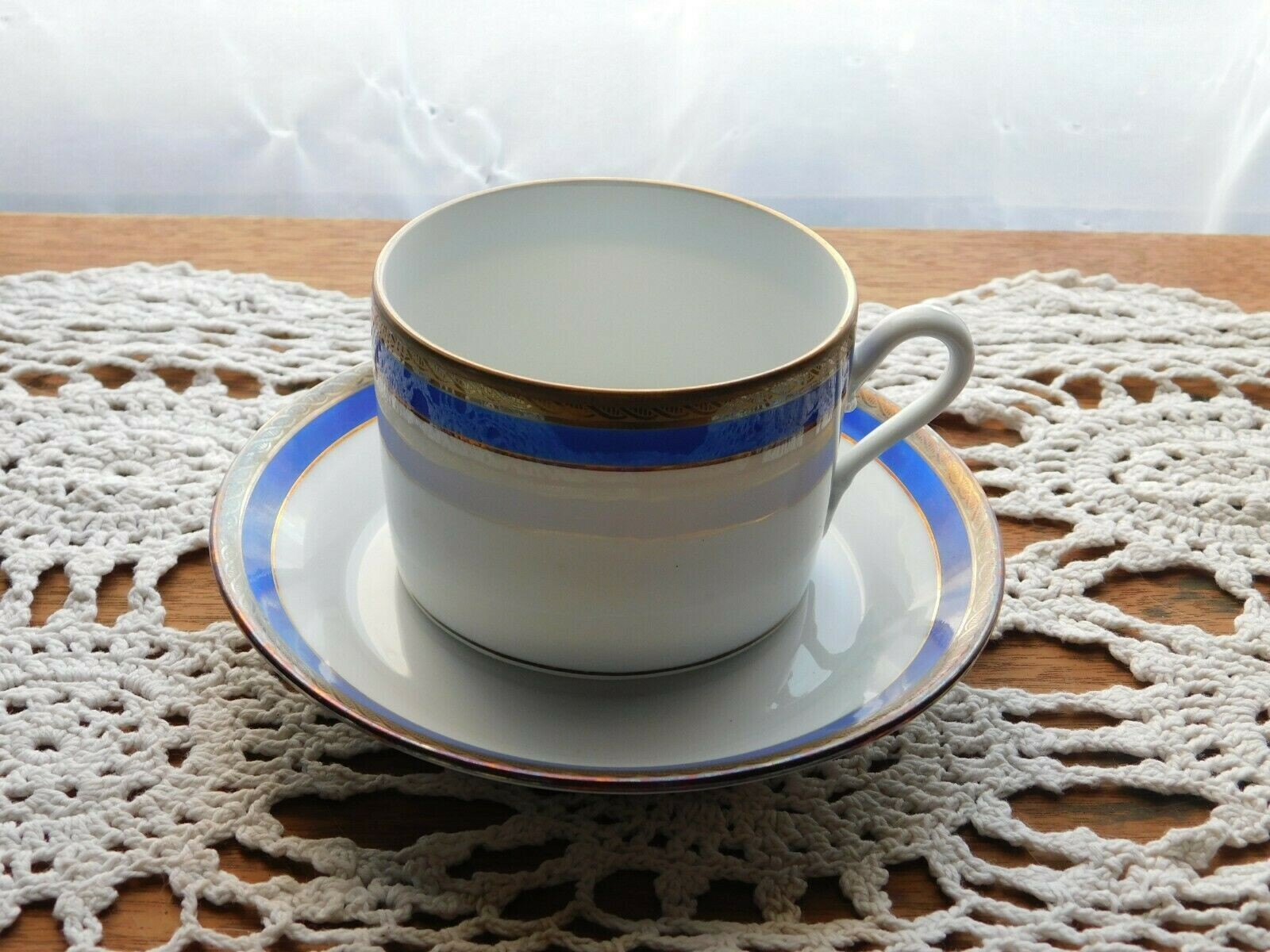 Vintage Richard Ginori  Blue Gold Tea Cup & Saucer Porcelain