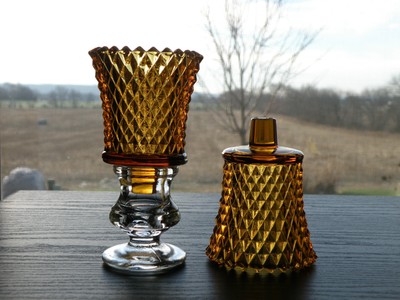 HOMCO Home Interiors Set of 2 Amber Jewelite Diamond Votive Cup Candle Holder