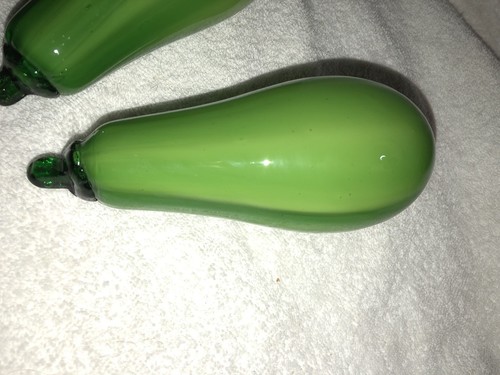 Lot Of 3 Green Hand Blown Glass Squash Zucchini  Murano Style