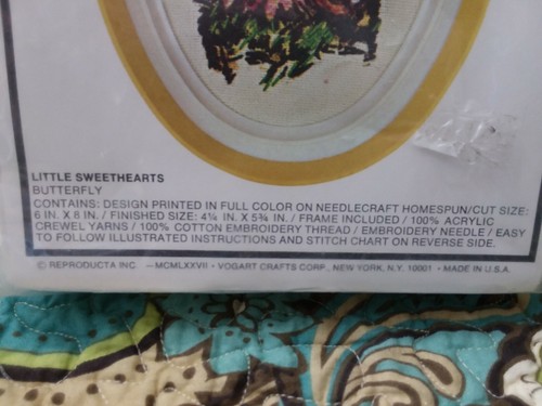 LITTLE SWEETHEARTS BUTTERFLY # 2563 CREWEL STITCHERY KIT OVAL FRAME VINTAGE New
