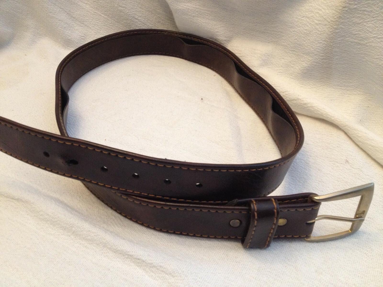 MEN'S VINTAGE BROWN LEATHER BELT BRASS BUCKLE SIZE 38-40 GENUINE SOFT LEATHER