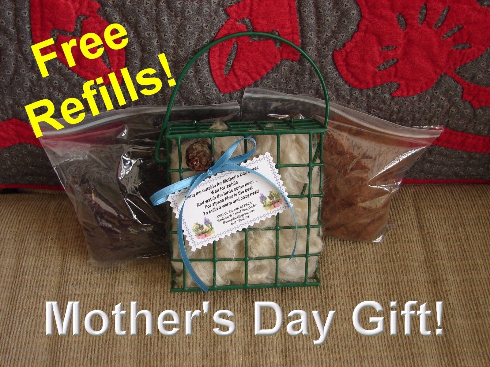 CHRISTMAS GIFT Hummingbird/Bird ALPACA Fiber Nesting Basket+REFILLS~SHIPS FREE!