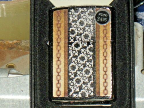 USA Windproof ZIPPO Lighter 34501 Chains & Pattern w deep etching Brush Ch Case