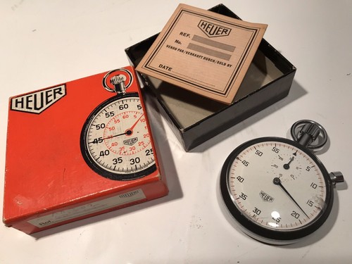 Heuer 7 Jewel Stop Watch Rare Vintage With Original Box And Papers 7j