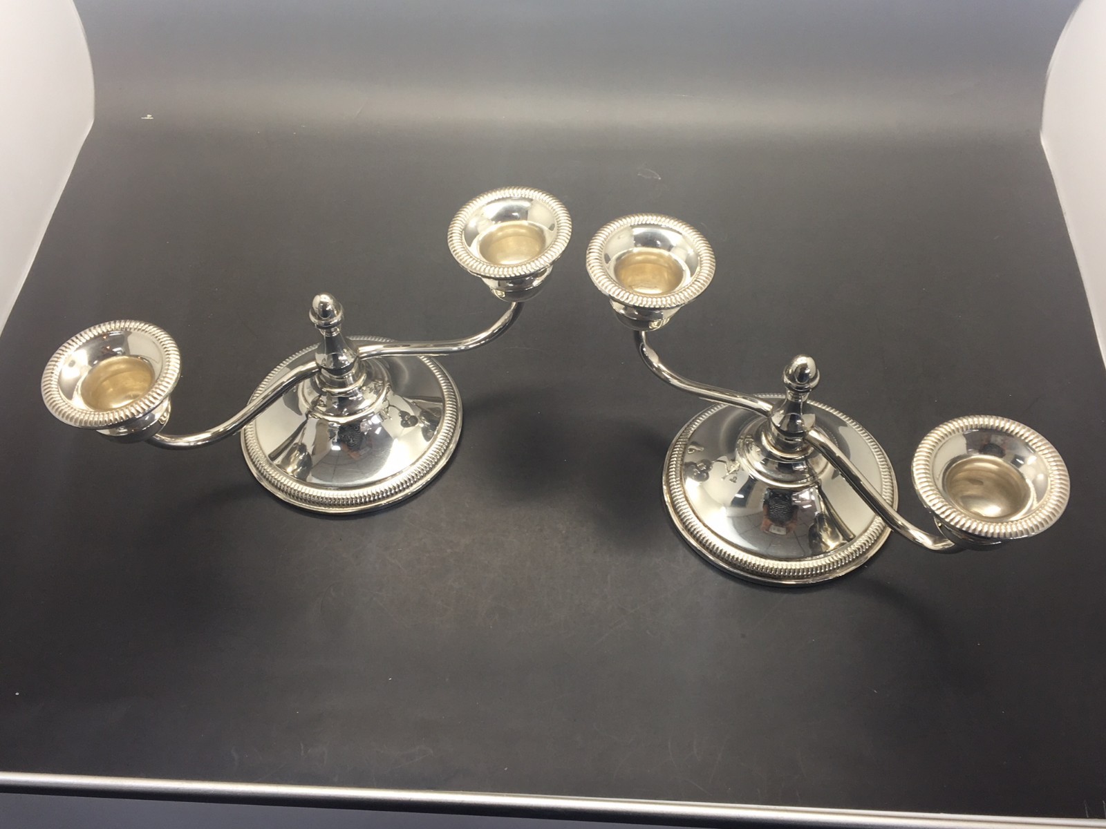 Vtg PREISNER STERLING Set of Two Small 2-Arm CANDLESTICKS candelabras WEIGHTED