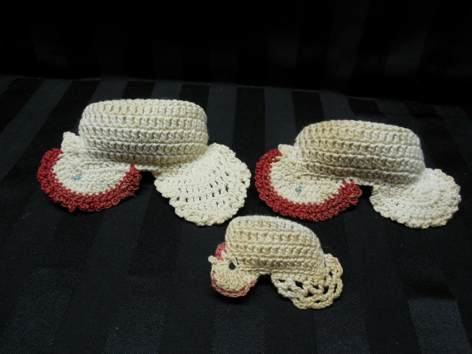 Antique Lot of 3 Hand Crocheted Stuffed Chickens Spring Easter