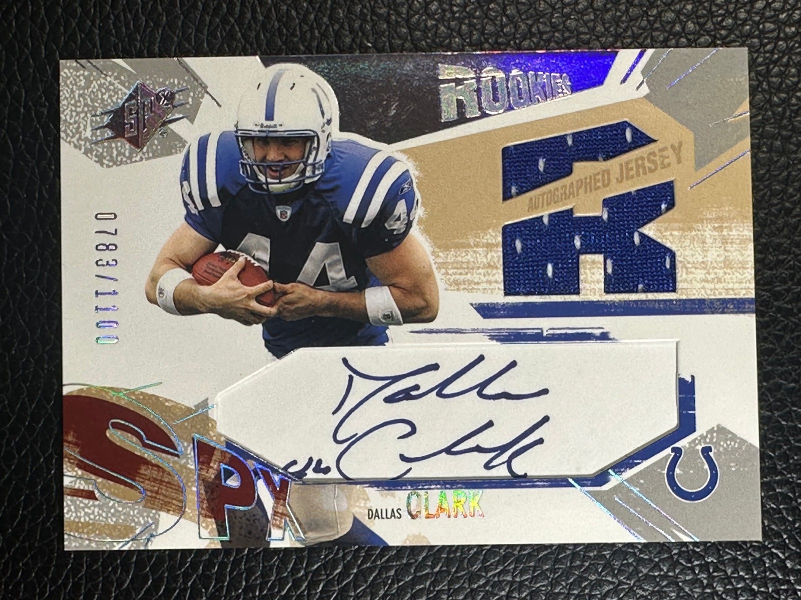 2003 Upper Deck SPx Rookies #196 Dallas Clark 783/1100 Auto Jersey RC Rookie