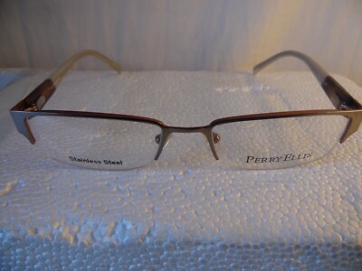 Perry Ellis Stainless Steel Eye Glasses Model PE 257-3 Bronze/White 54-18-135