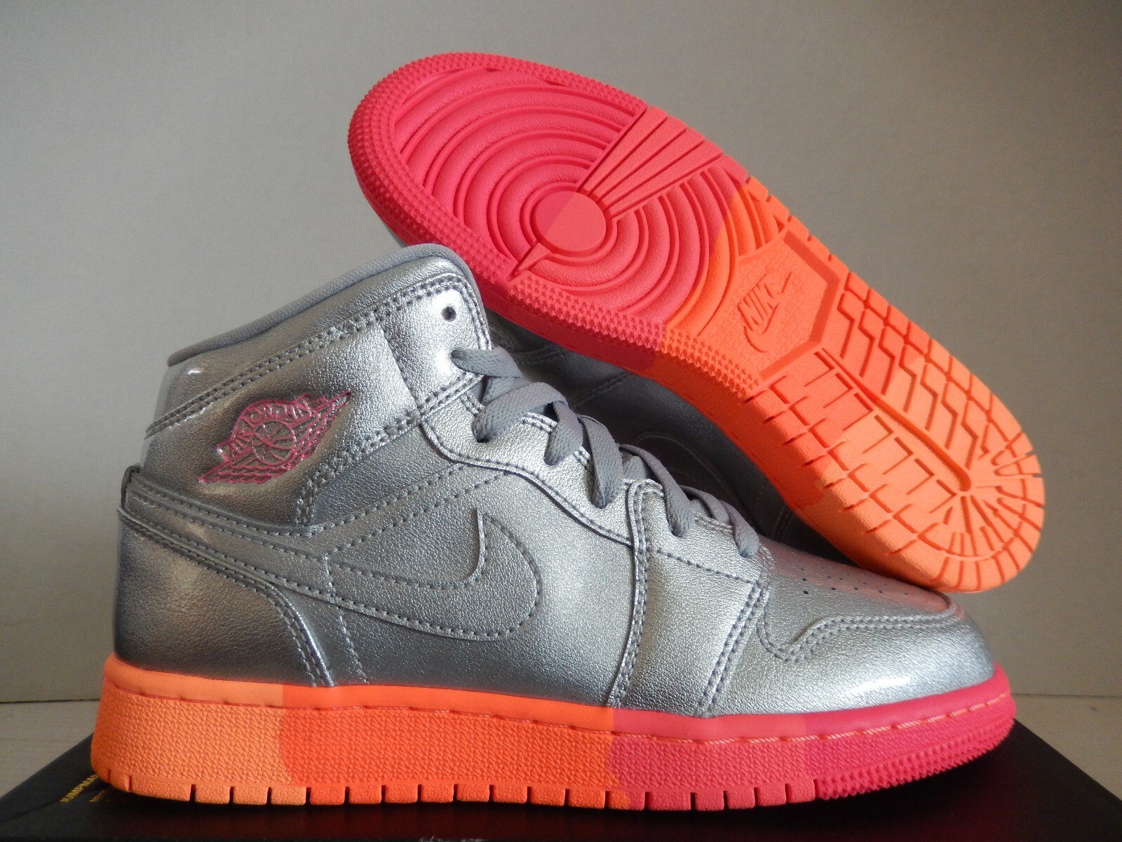 咲 NIKE AIR JORDAN 1 MID (GS) SILVER-PINK SZ 3.5Y-WOMENS SZ 5