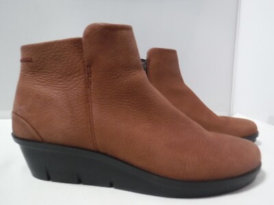 Ecco Skyler Boots Women's 9 Wedge Rust Brown Leather Ankle Booties Shoes 40 US 9