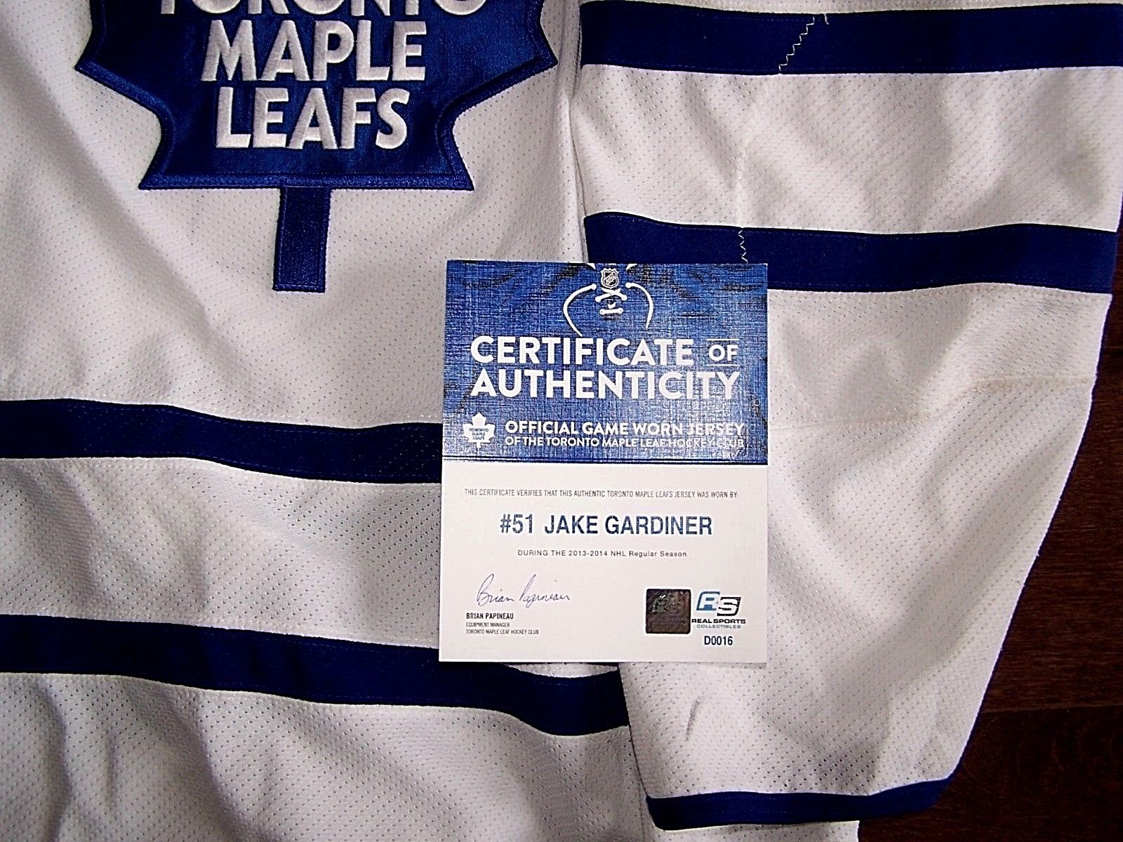 JAKE GARDINER 2013-2014 game used jersey MAPLE LEAFS..comes WITH COA from MLSE