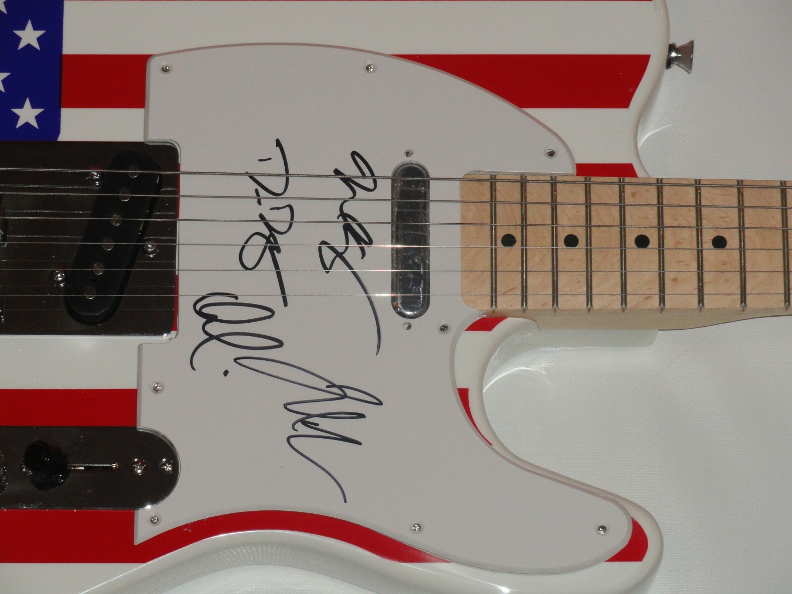 DISTURBED SIGNED USA FLAG ELECTRIC GUITAR DAVID DRAIMAN ALL 4 PROOF JSA COA