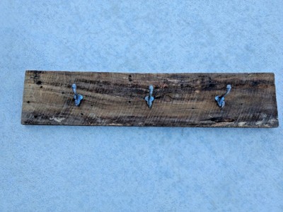Reclaimed barn wood towel rack, beach house bath decor, 3 hook wood coat rack