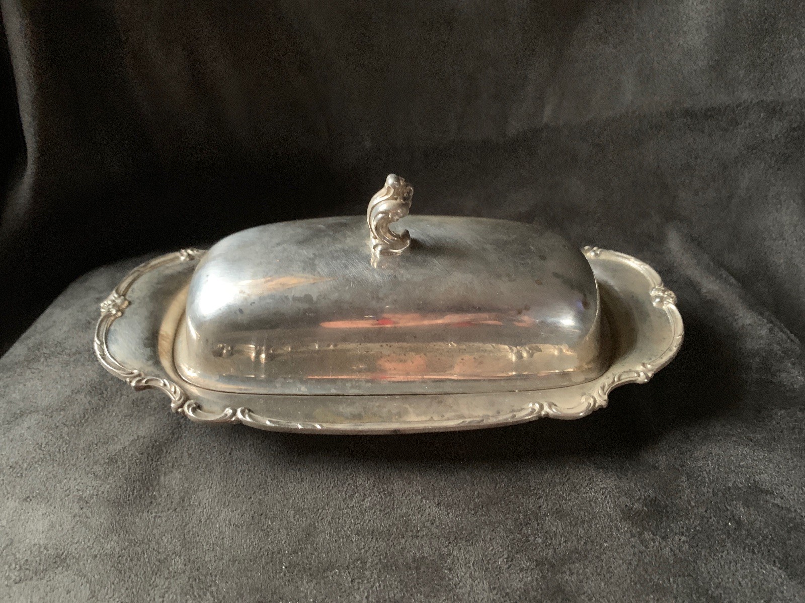 1847 Rogers Bros Silverplate Butter Dish with Glass Insert Reflection Pattern
