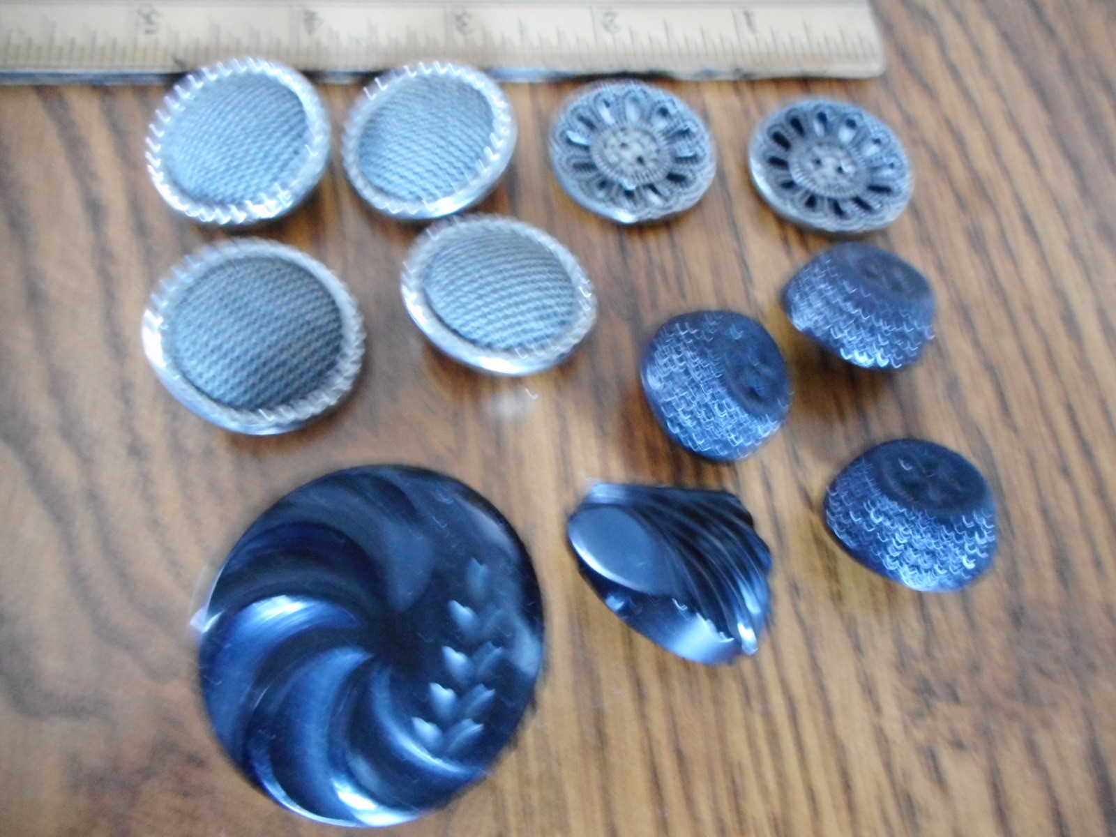 VINTAGE STORM SEW BEST Silver BUTTON LOT 11 Unusual BLACK NAVY Coat Jacket