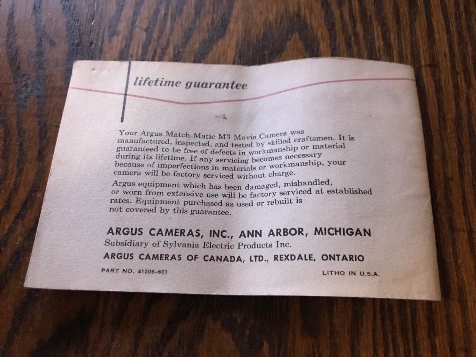 Argus match matic m-3 Movie Camera Manual Instruction Book Vintage