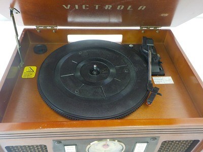 Victrola Aviator Wood 8-in-1 Bluetooth Turntable Entertainment Center, Mahogany